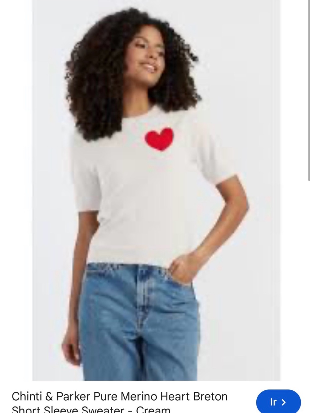 Chinti & Parker Cream Short Sleeve Tee with Red Heart
